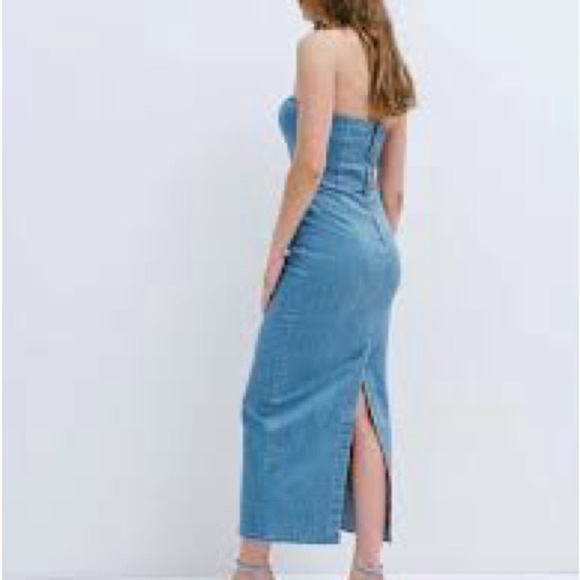 Reformation Blue Ruched Strapless Sheath Dress - Picture 5 of 6